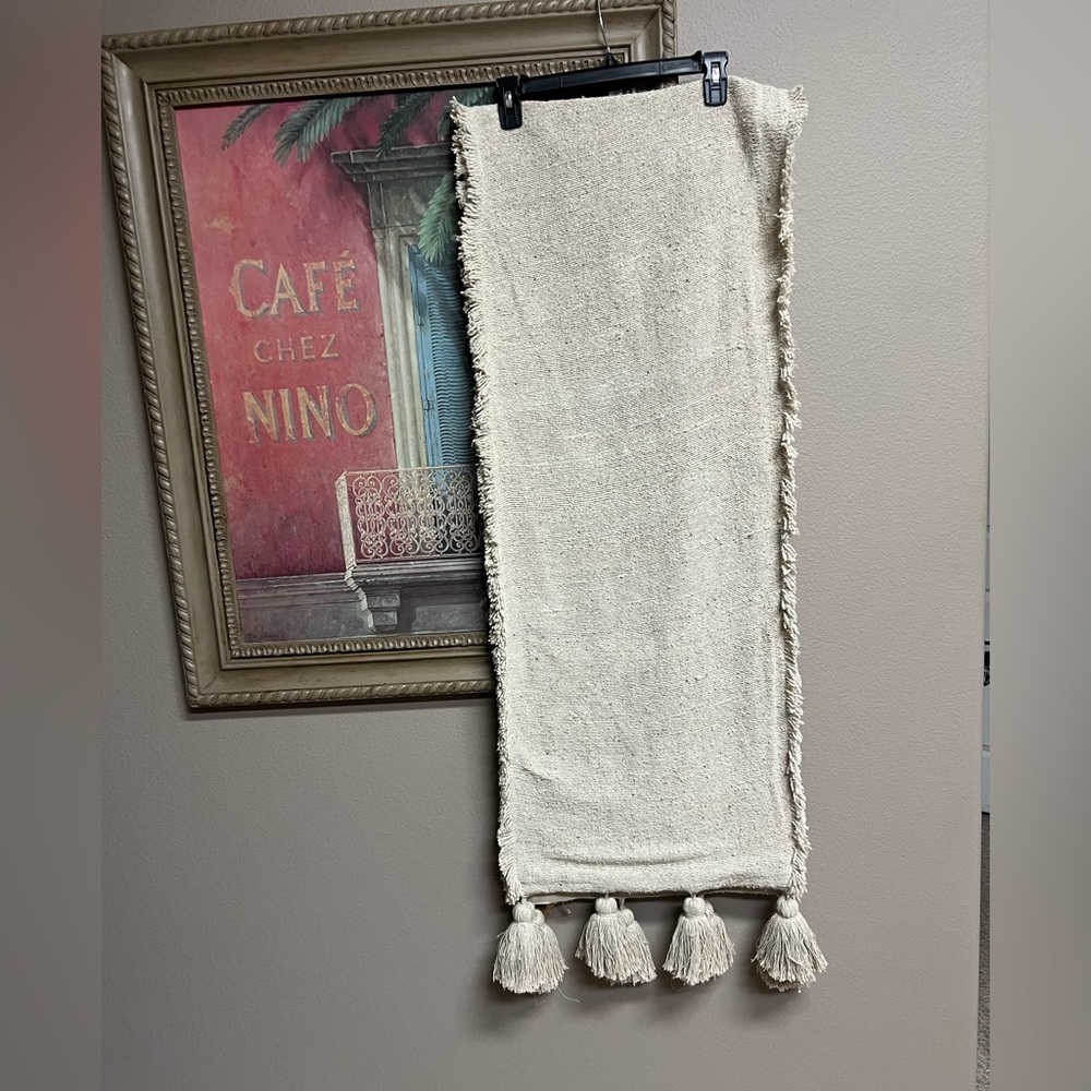 Mud Pie Cream Fringe Table Runner